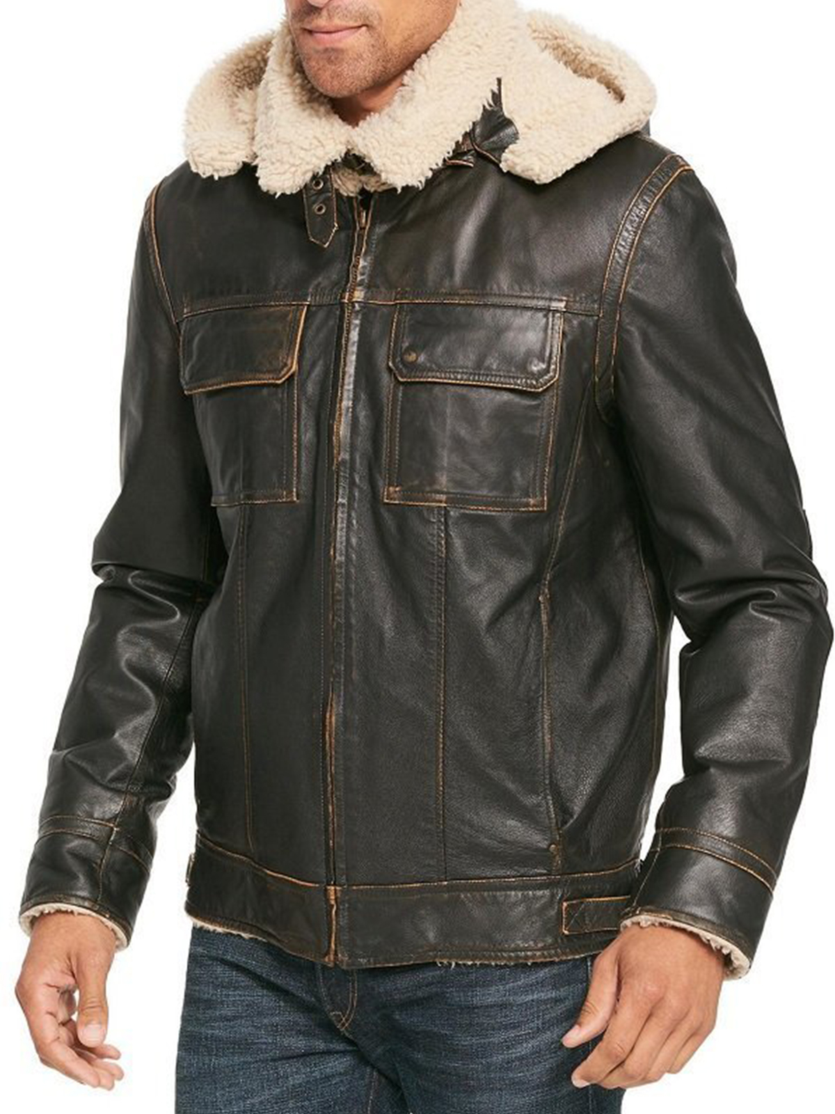 Mens Bomber Flying Aviator Waxed Leather Jacket