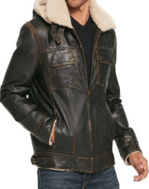 Mens Bomber Flying Aviator Waxed Leather Jacket