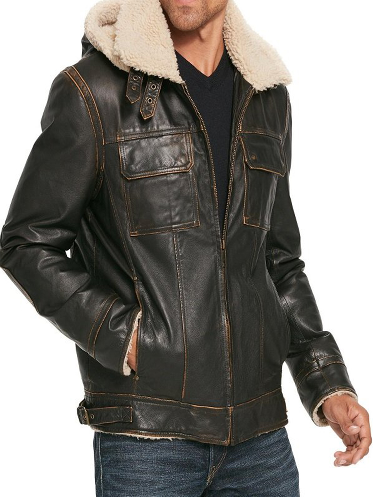 Mens Bomber  Flying Aviator  Waxed Leather  Jacket  Stars 