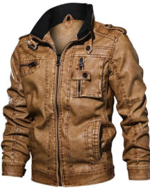 Mens Fashion Biker Stand Collar Faux Jacket