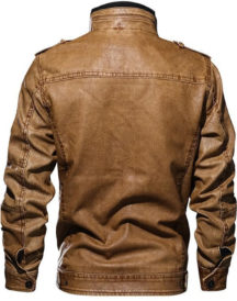 Mens Fashion Biker Stand Collar Faux Leather Jacket