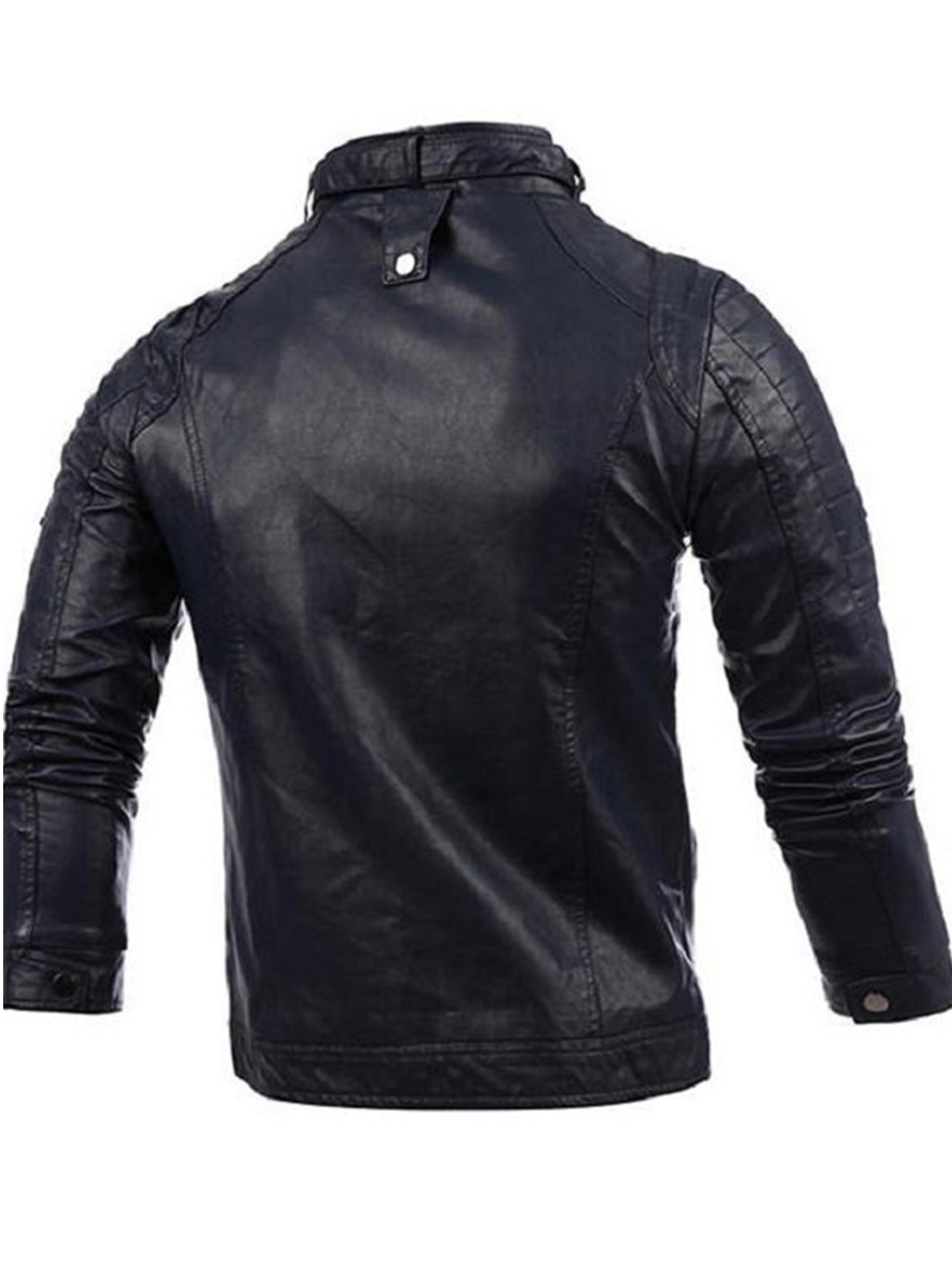 Mens Fashion Black Stitching Collar Biker PU Jacket