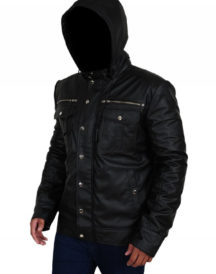 Mens Leather Hoodie Jacket