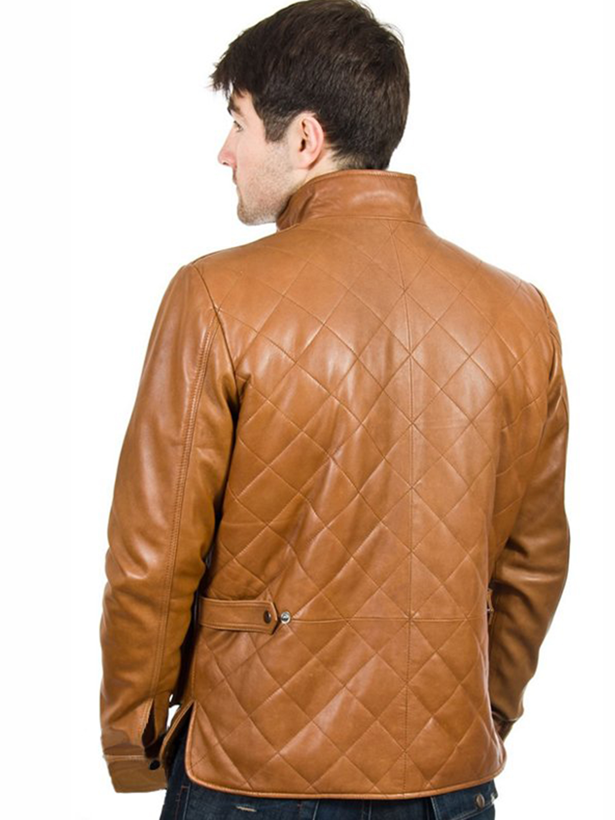 Men’s Quilted Stitch Tan Brown Leather Jacket
