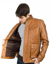 Men’s Quilted Stitch Tan Brown Leather Jacket