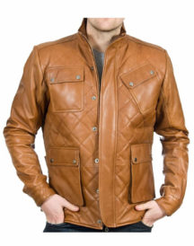 Men’s Quilted Stitch Tan Leather Jacket