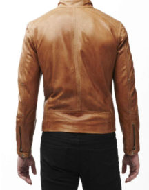 Men’s Slim Fit Biker Tan Leather Jacket