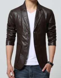 Men’s Slim Fit Brown Leather Blazer