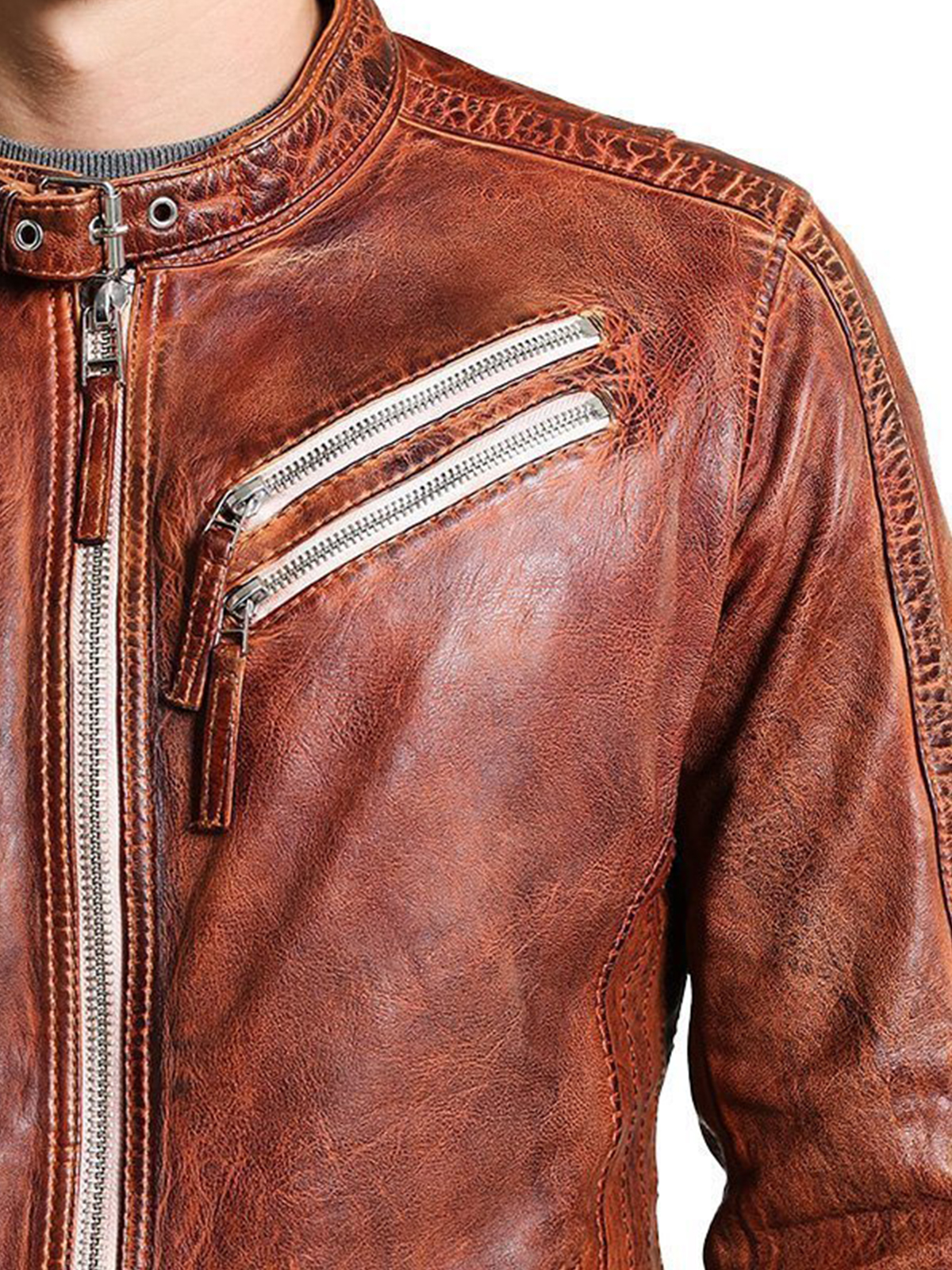 Men’s Vintage Style Biker Distressed Jacket