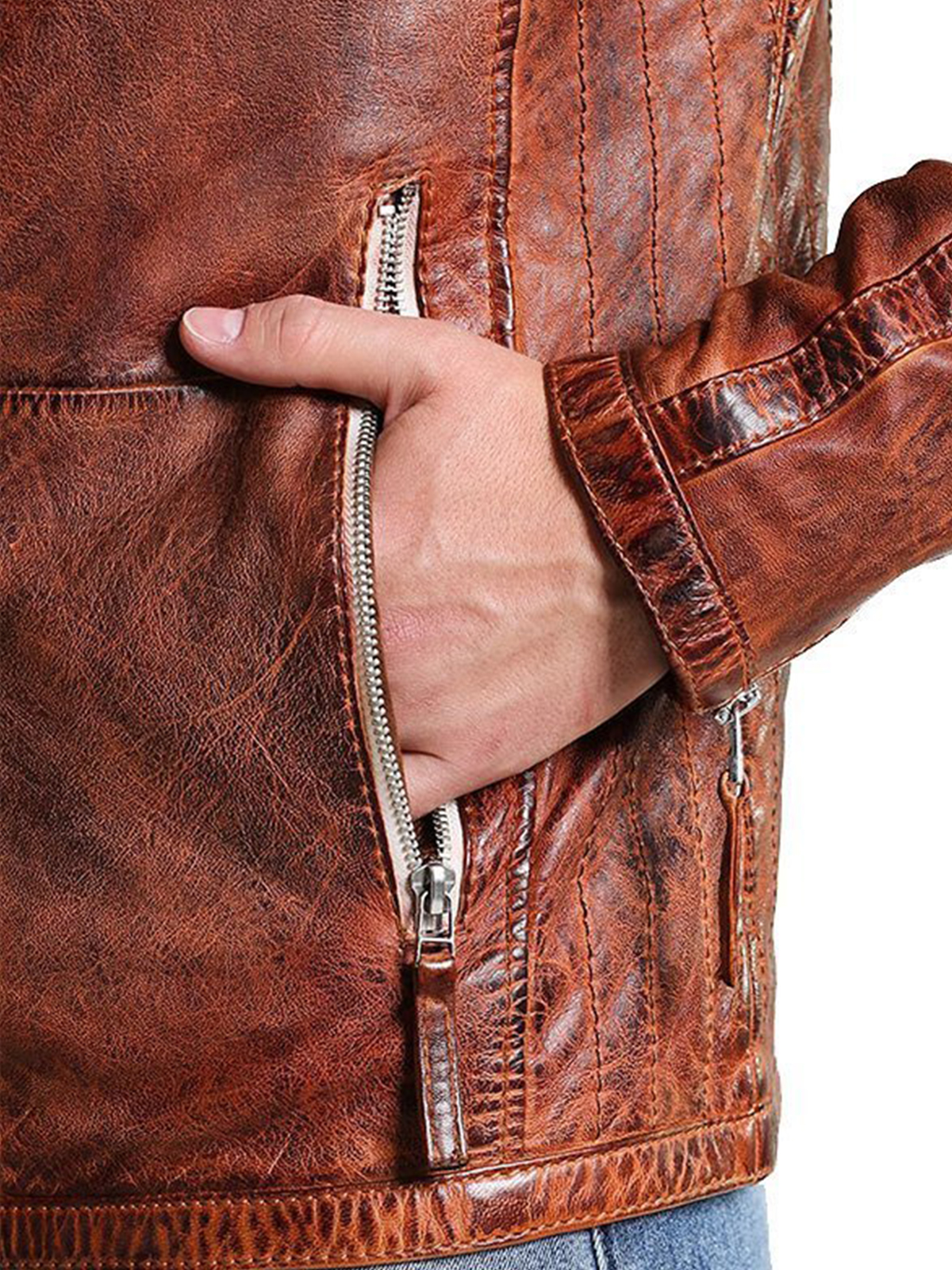 Men’s Vintage Style Biker Distressed Jacket
