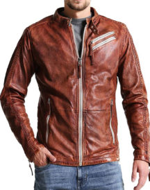 Men’s Vintage Style Biker Distressed Jacket