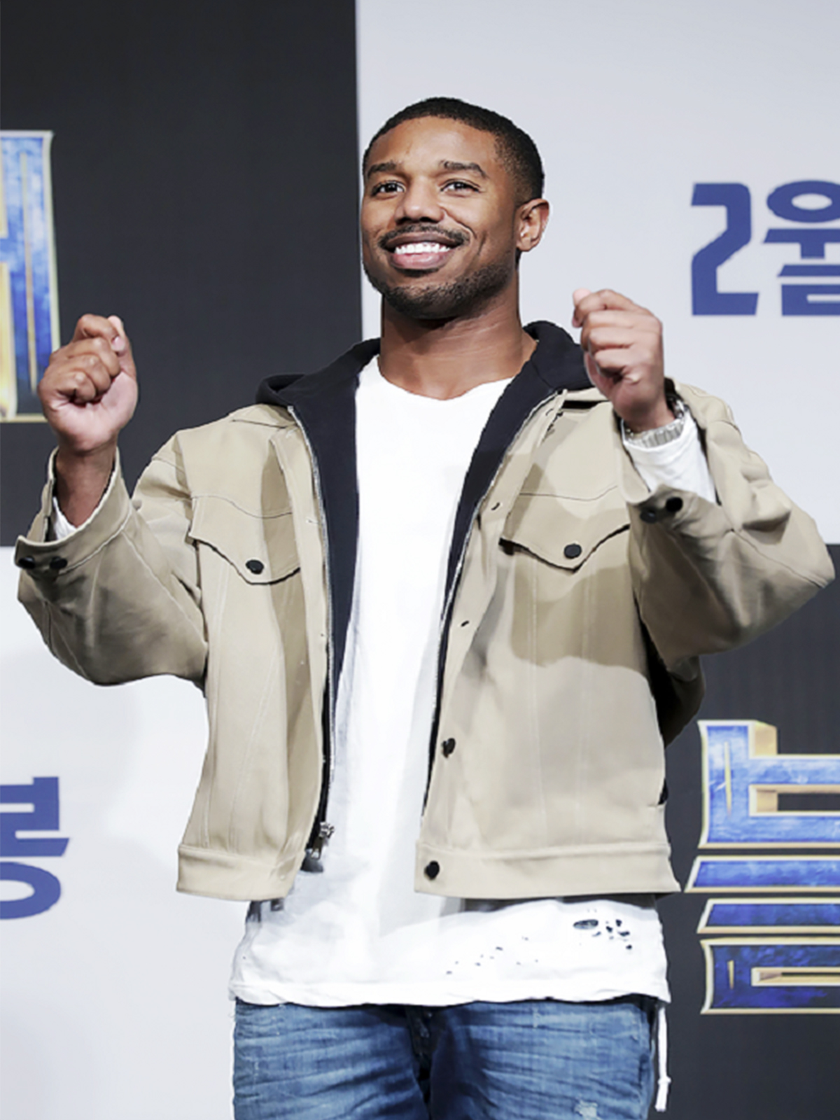 michael b jordan denim jacket in black panther