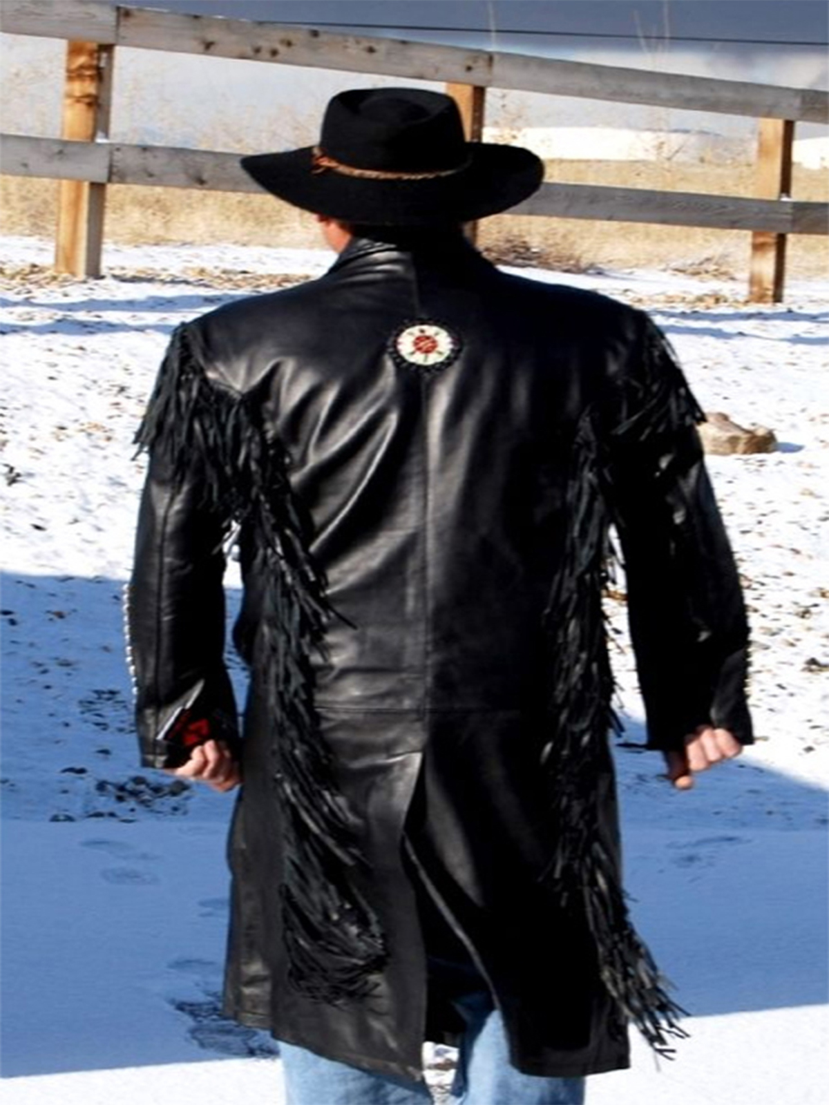 Motokit Men Western Leather Cowboy Long Coat