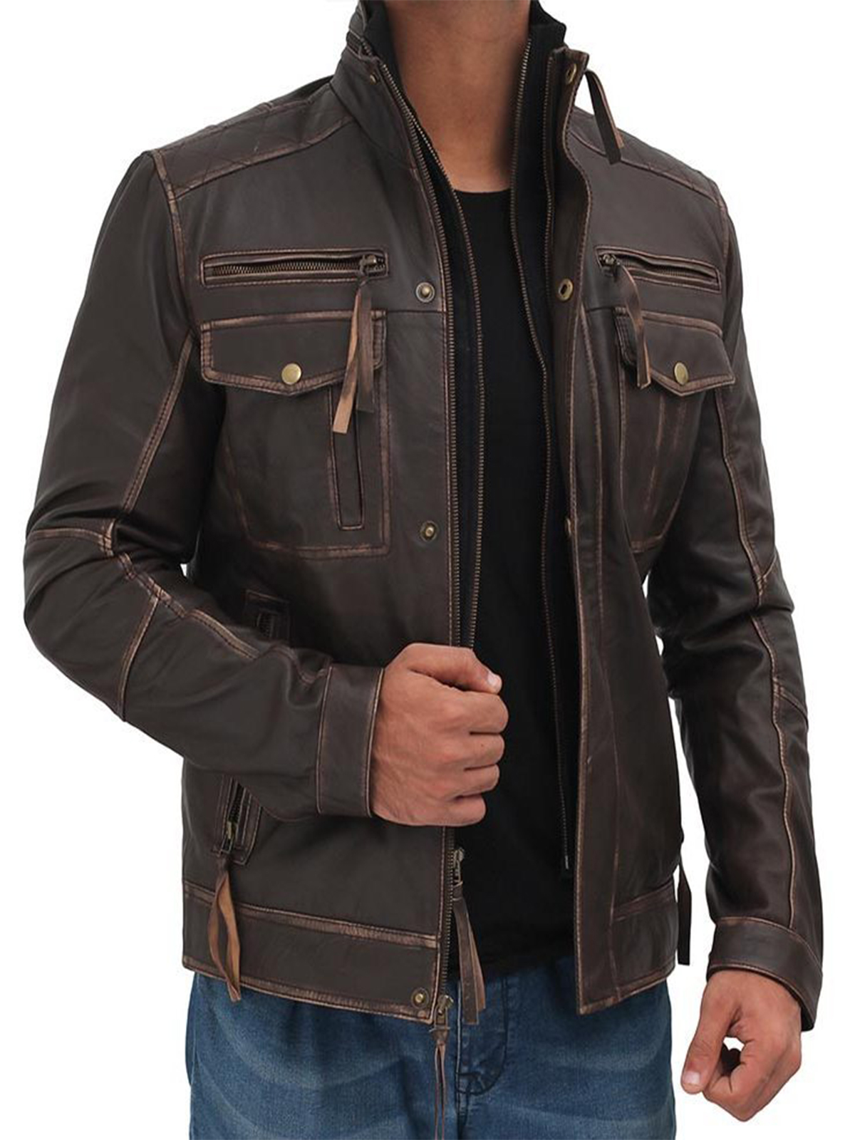 Moffit Dark Brown Genuine Leather Motorcycle Jacket