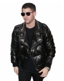 Nick Jonas Bomber Black Leather Jacket