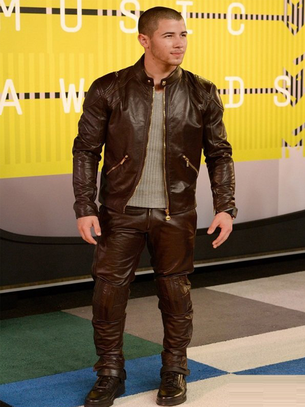 Nick Jonas Brown Leather Jacket