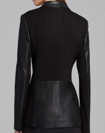 Notch Collar Perforated Black Leather Blazer