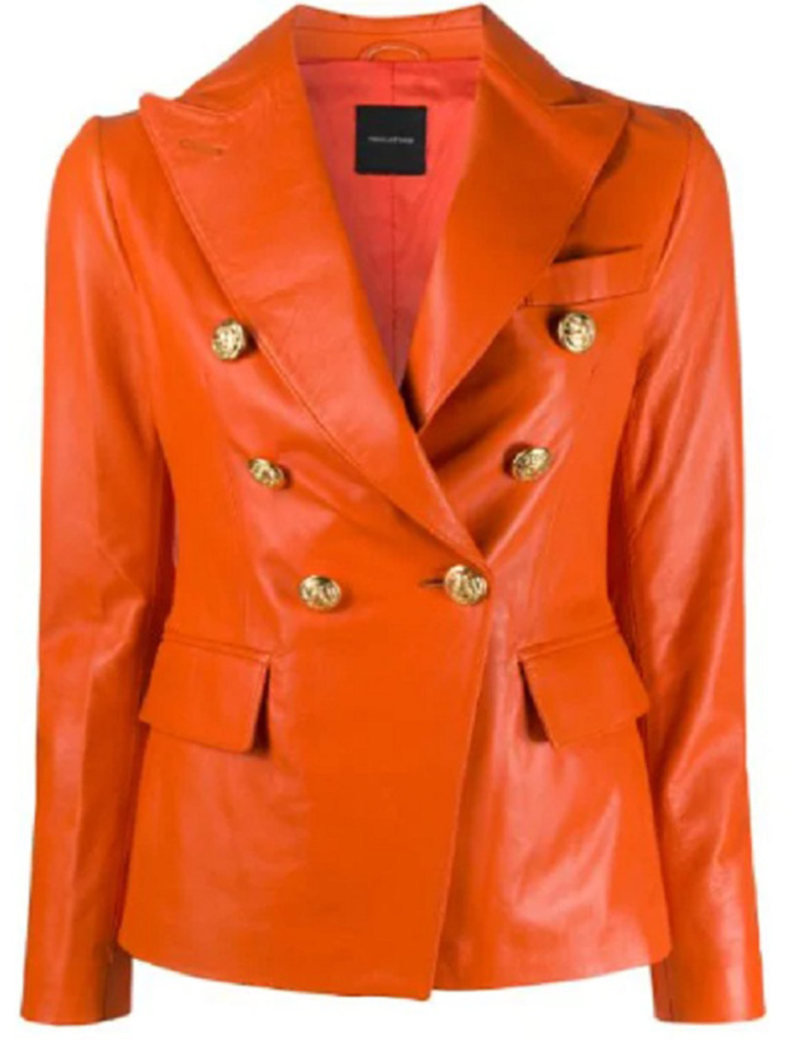 Orange Lambskin Double Breasted Blazer - Stars Jackets