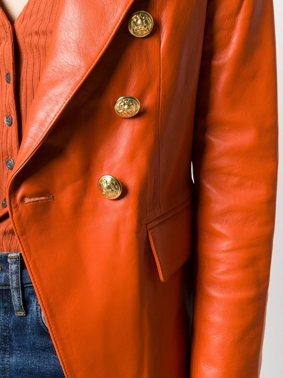 Orange Lambskin Breasted Blazer