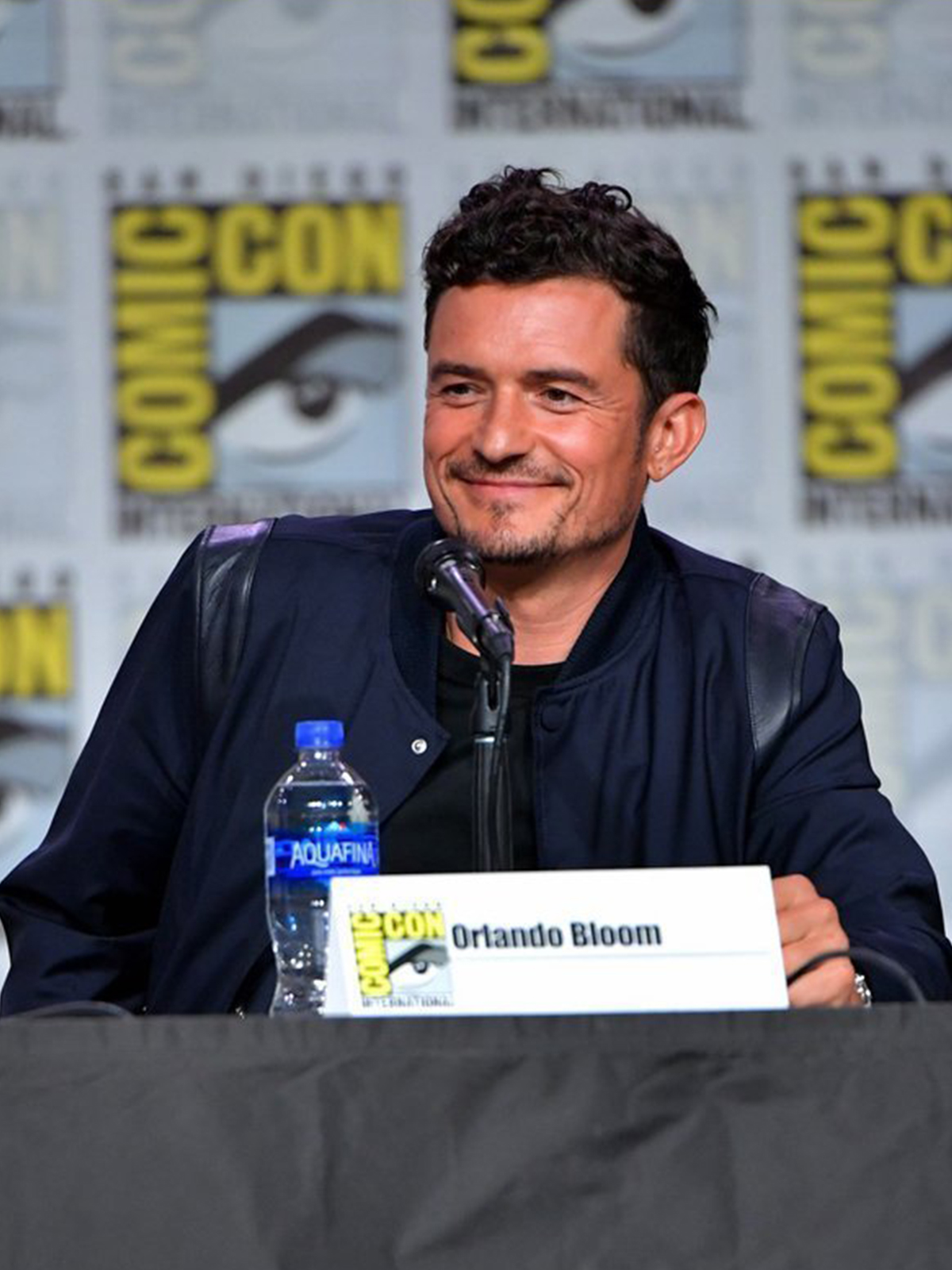 Orlando Bloom Navy Blue Jacket at Comic-Con for Carnival Row