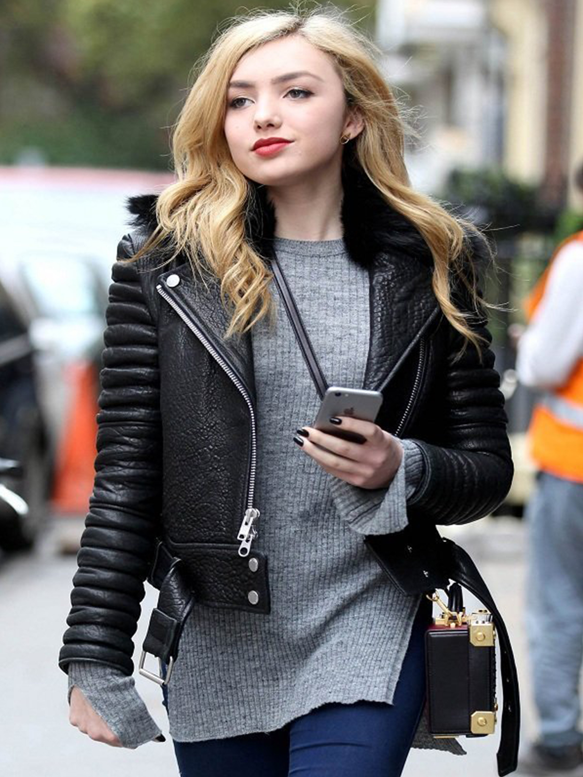 Peyton List Biker Leather Jacket