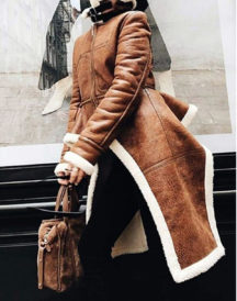 Real Leather Turtleneck Brown Coat With Fur