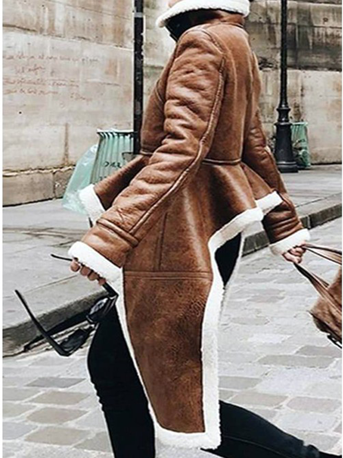 Real Leather Turtleneck Brown Women Coat