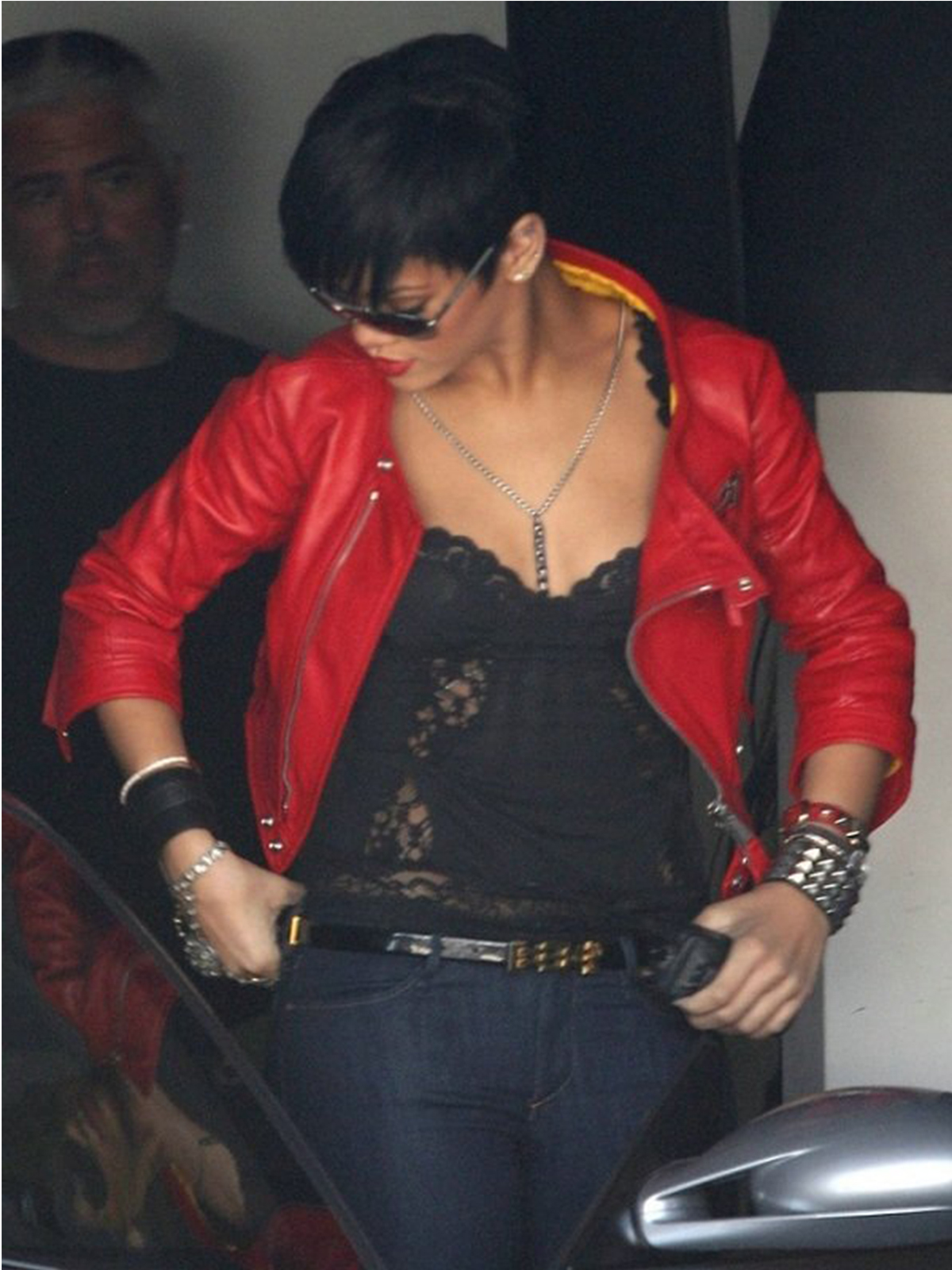 Rihanna Red Leather Jacket