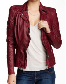 Rosie Huntington Burgundy Ladies Jacket