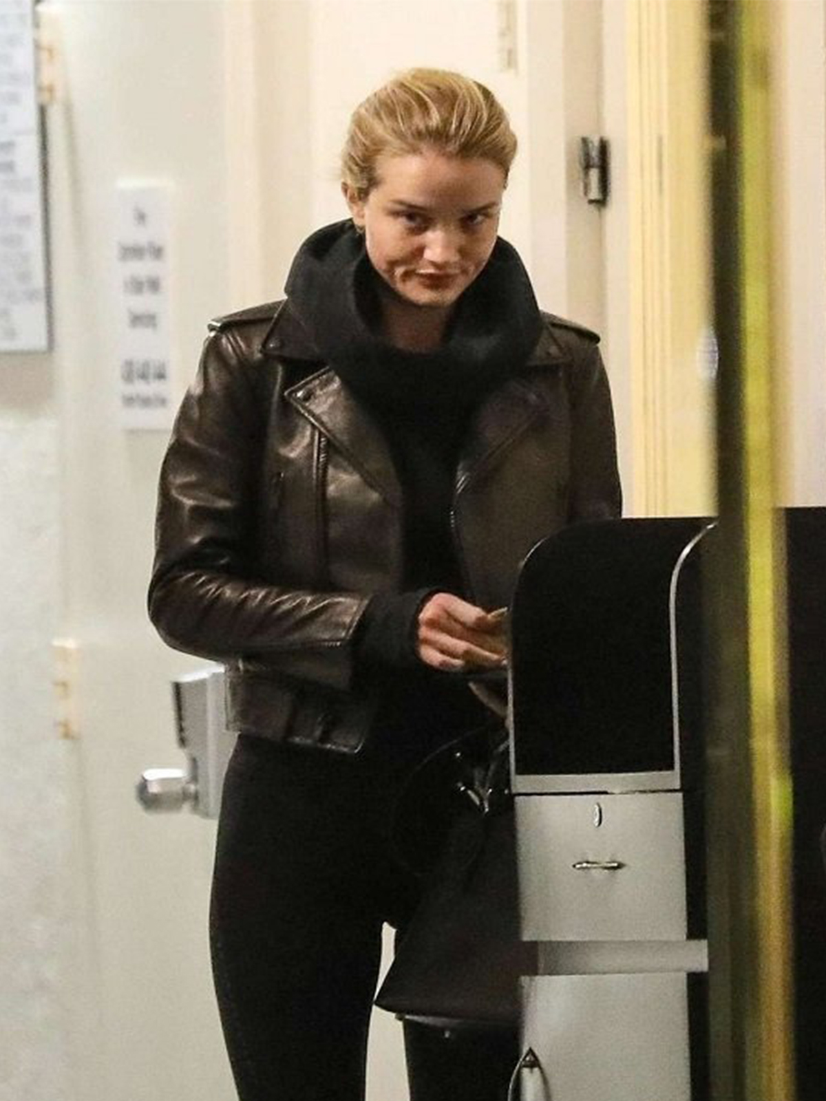 Rosie Huntington Stylish Leather Jacket