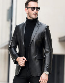 Shiny Mens Black Leather Blazer Jacket