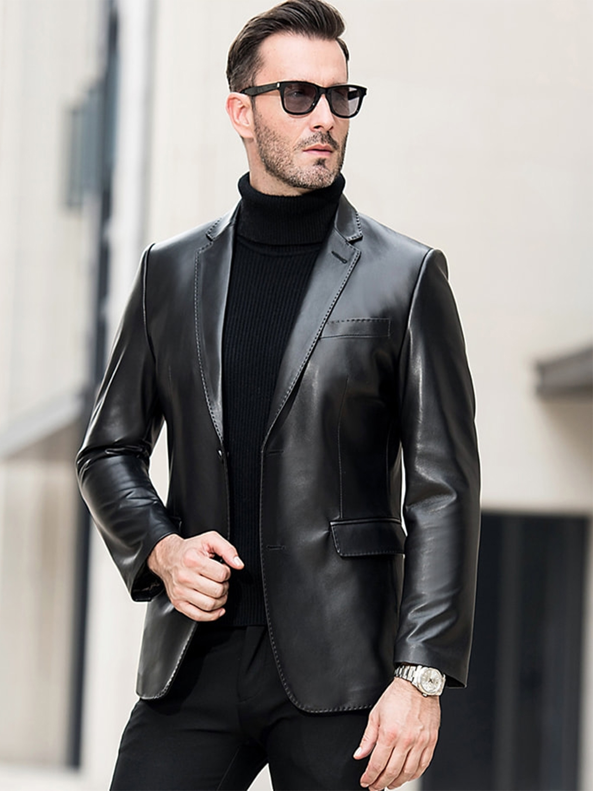 Shiny Mens Black Leather Jacket