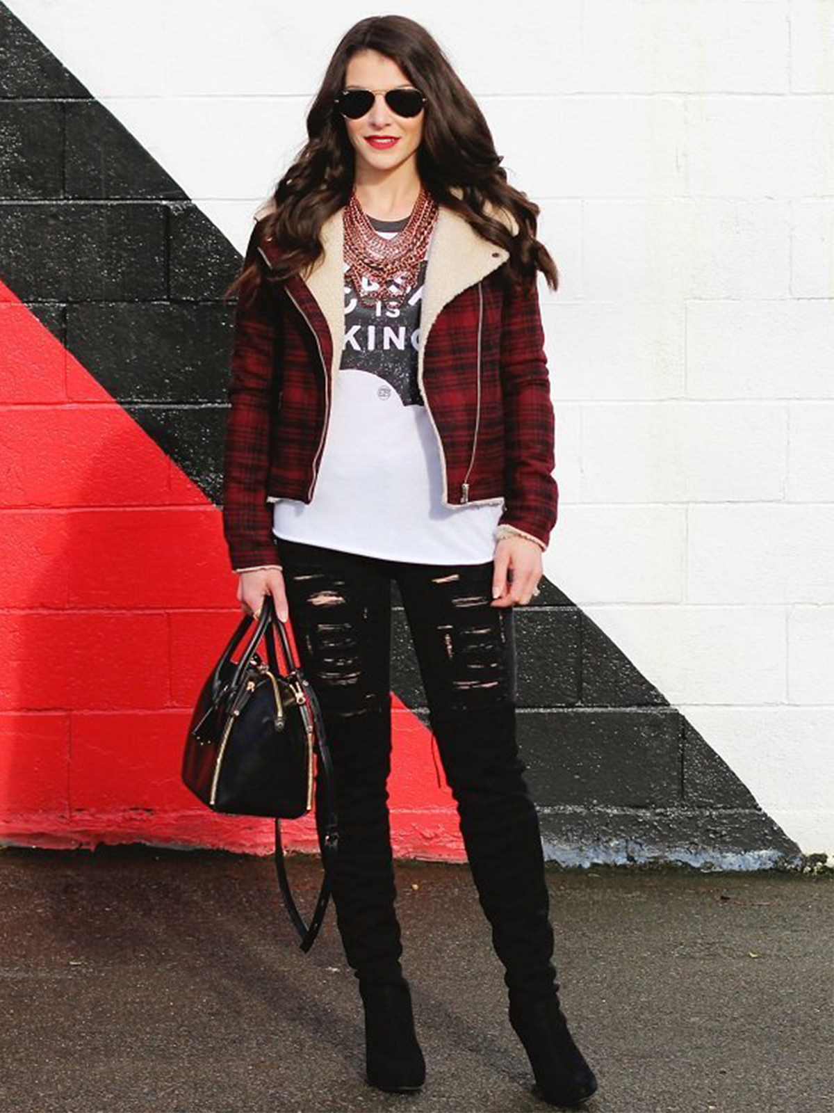 Streetwear Flannel Jacket Fur Collar