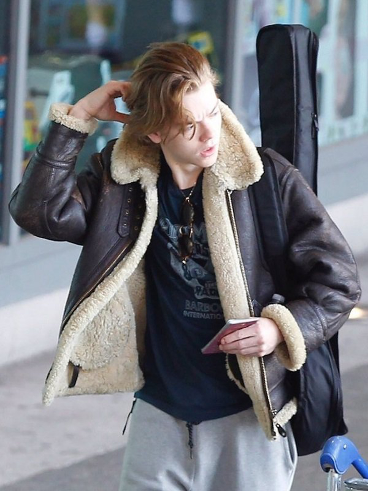 Thomas Brodie-Sangster Shearling Leather Jacket