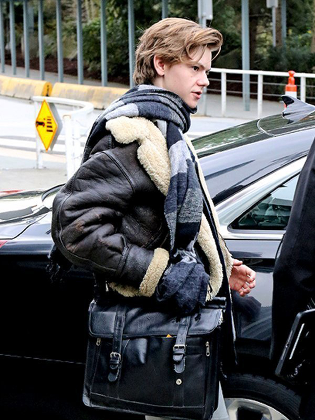 Thomas Brodie-Sangster Shearling Leather Jacket
