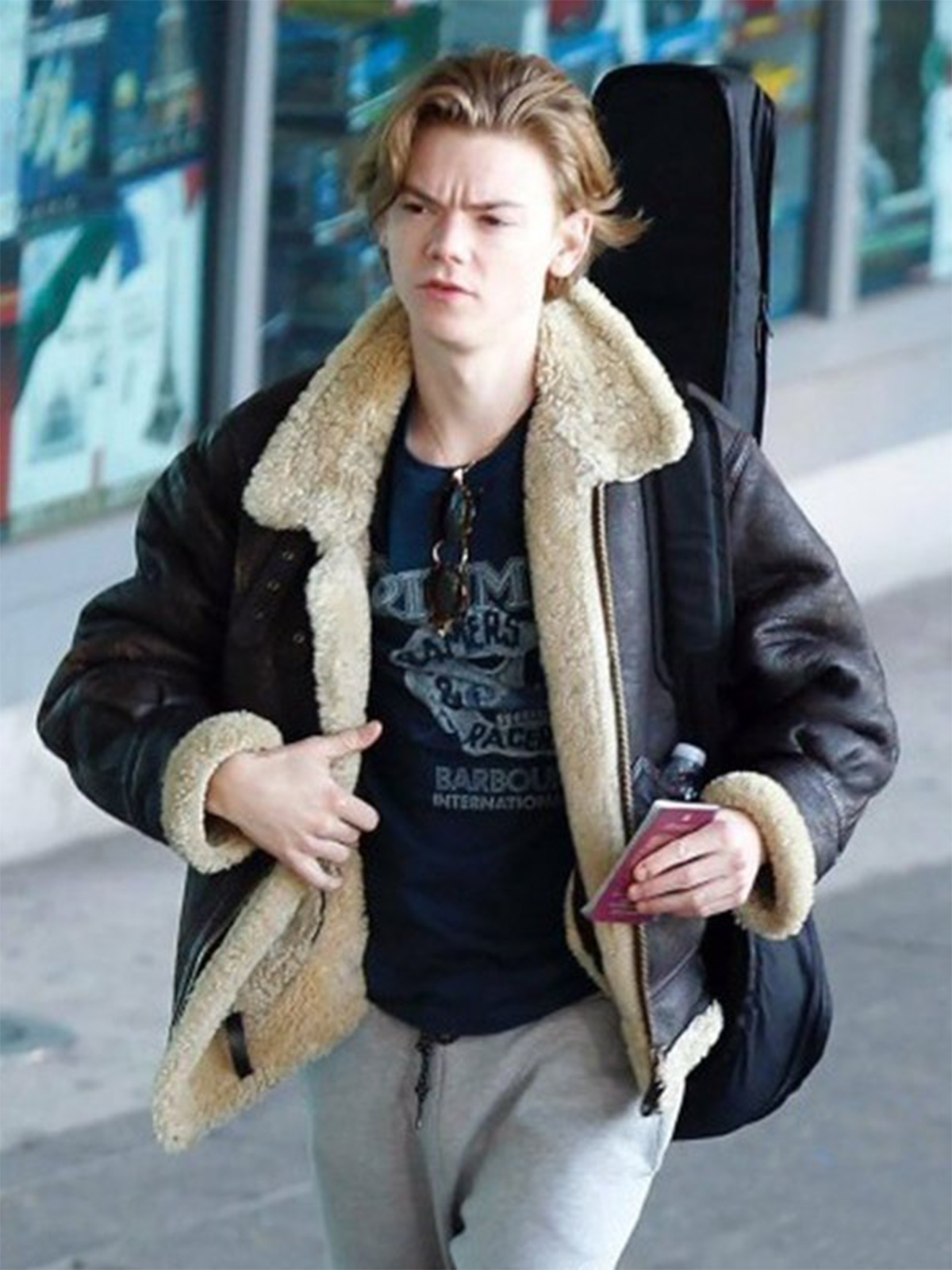 Thomas Brodie-Sangster Shearling Leather Jacket