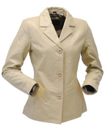 Three Button Tan Lambskin Leather Blazer For Women