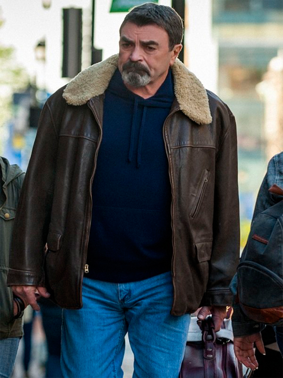 Tom Selleck Jesse Stone Fur Collar Leather Jacket