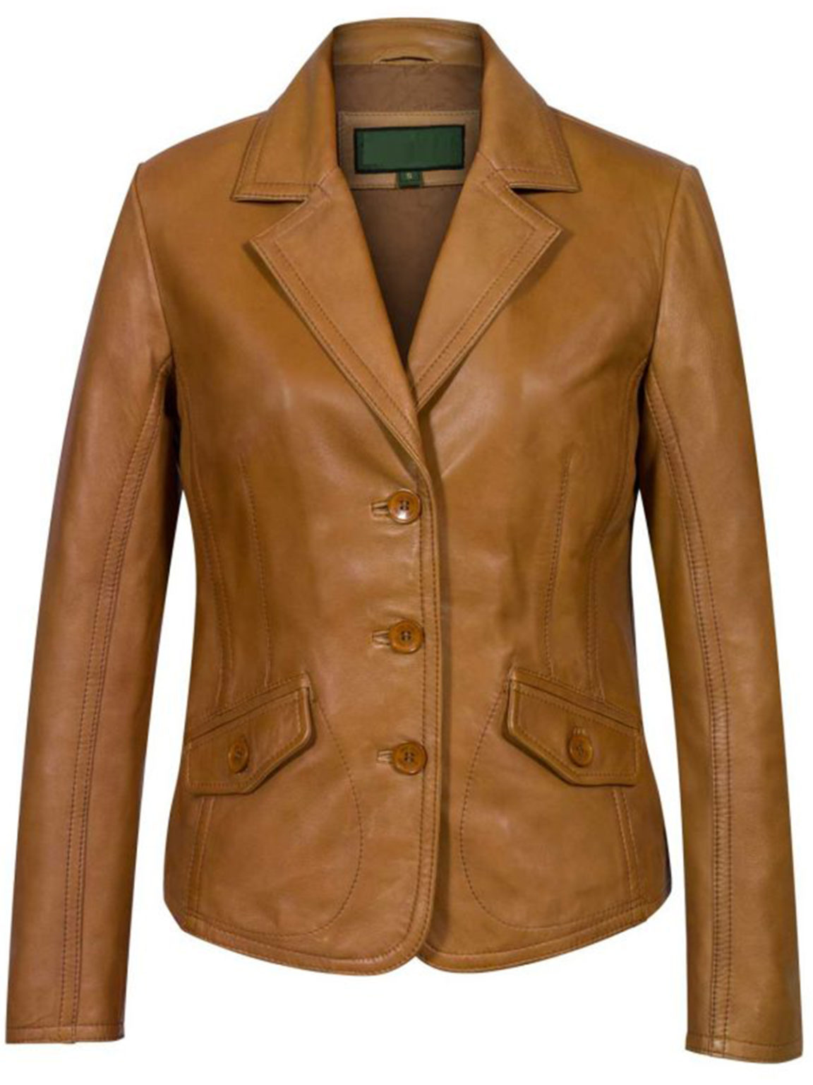 Trendy Women's Tan Leather Blazer Stars Jackets