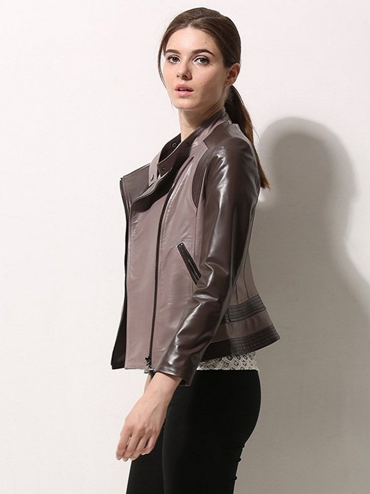 Women Asymmetrical Style Moto Biker Jacket