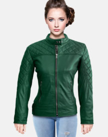 Women Green Quilted Genuine Leather Jacket
