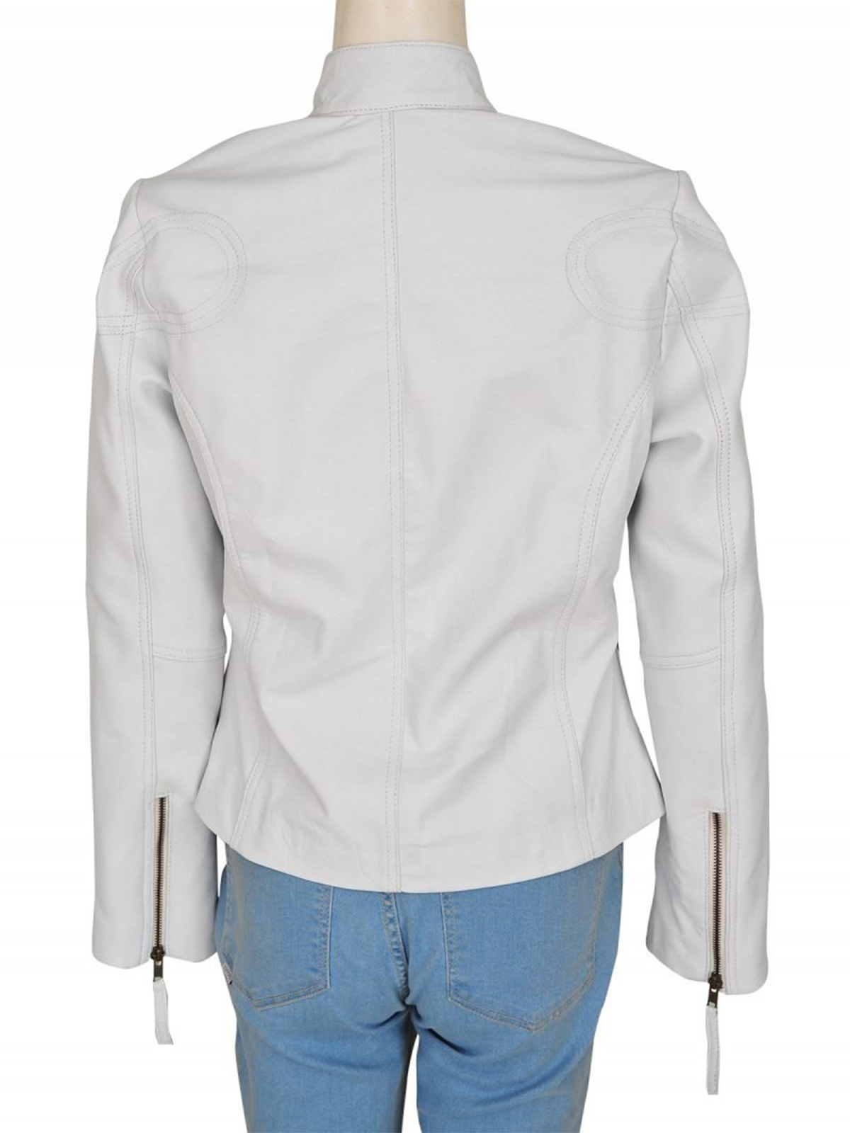 Womens Slim Fit White Moto Biker Leather Jacket