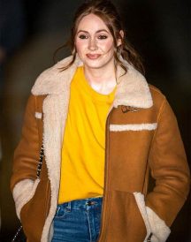 Elegant Karen Gillan Sheepskin Shearling Leather Coat