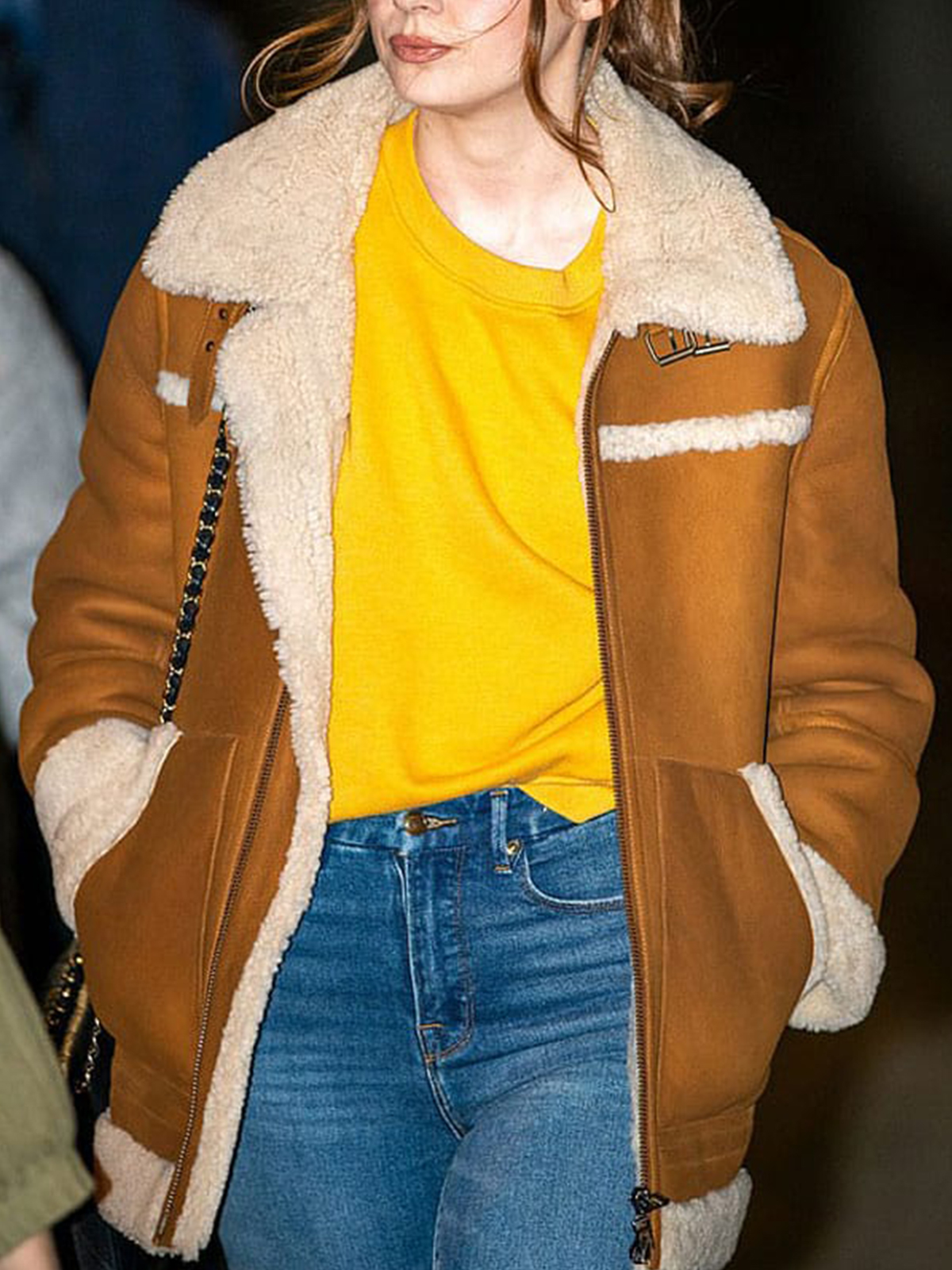 Elegant Karen Gillan Sheepskin Shearling Jacket Coat