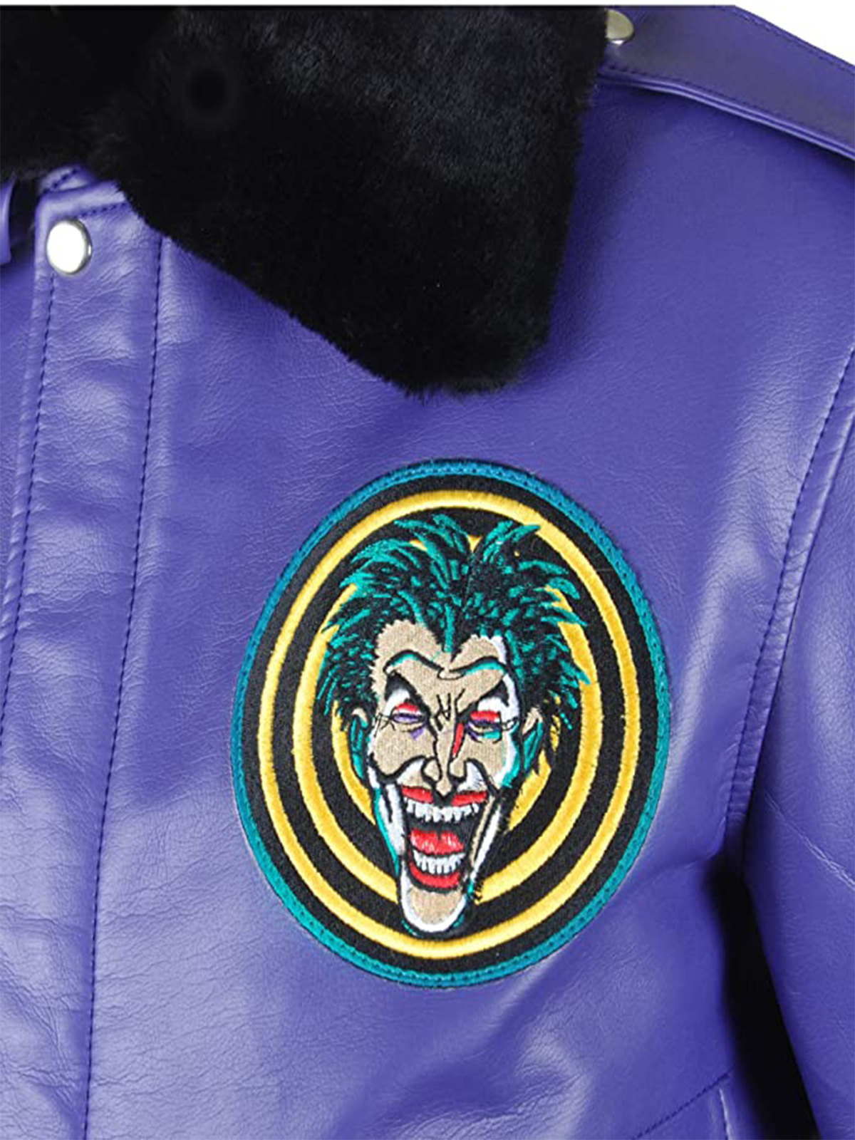 Batman Henchman Joker Goon Purple Bomber Fur Leather Jacket