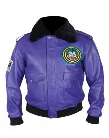 Batman Henchman Joker Goon Purple Bomber Fur Leather Jacket