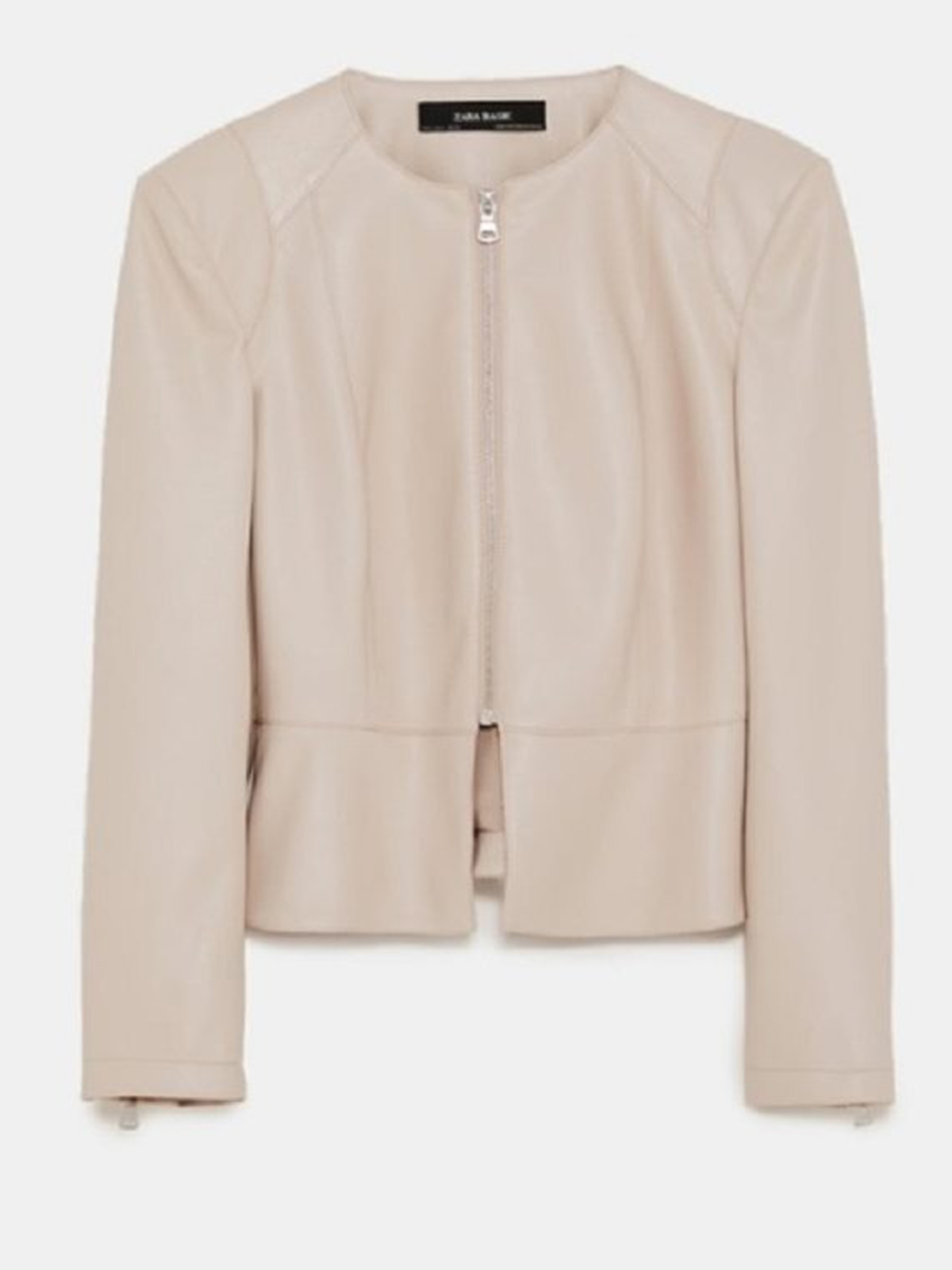 Blush Faux Leather Jacket With Shoulder Pads