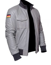 German Flag Grey Luftwaffe Leather Jacket