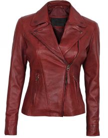 Girls Fitted Rust Leather Double Zippered Perfecto Jacket
