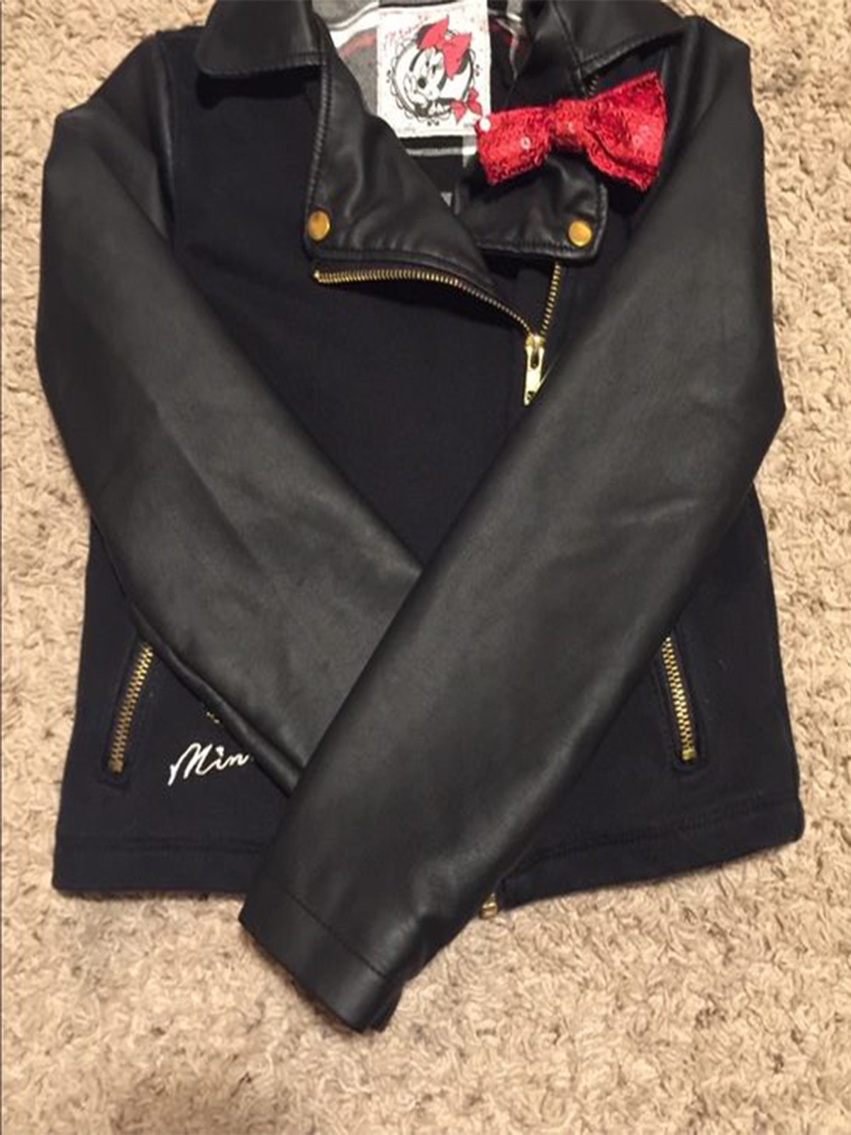 Girls Minnie Mouse Faux Leather Jacket